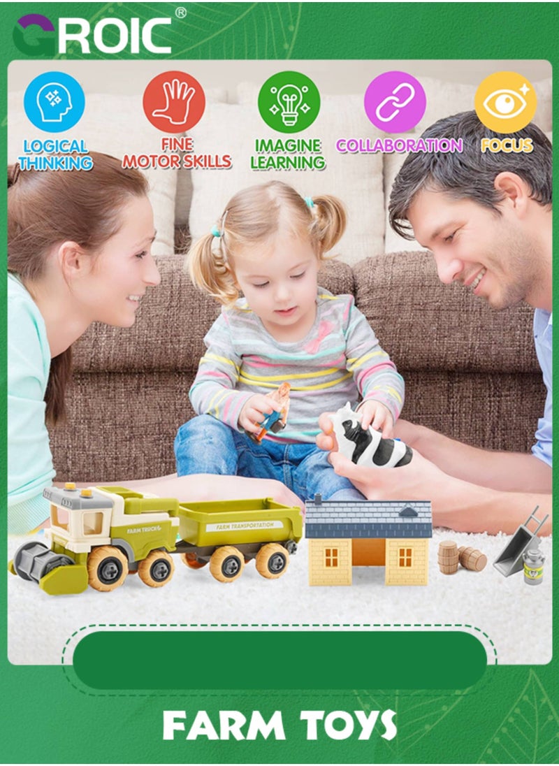 GROIC Toddler Toys Farm Animal Toys,Take Apart Vehicle Combine Harvester with Trailer for Kids, Educational Pretend Toy Playsets,Children Pretend Toys  - Image 5