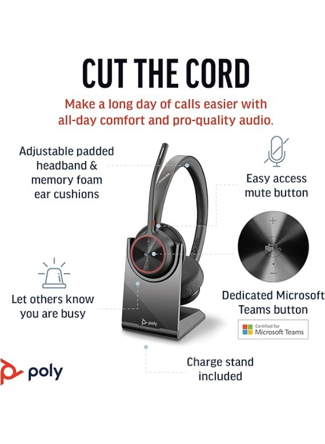 Poly Voyager 4320-M Wireless Headset with BT700 USB-A Adapter and Charging Stand – Dual-Ear, Noise-Cancelling, Microsoft Teams Certified, Black - Image 2