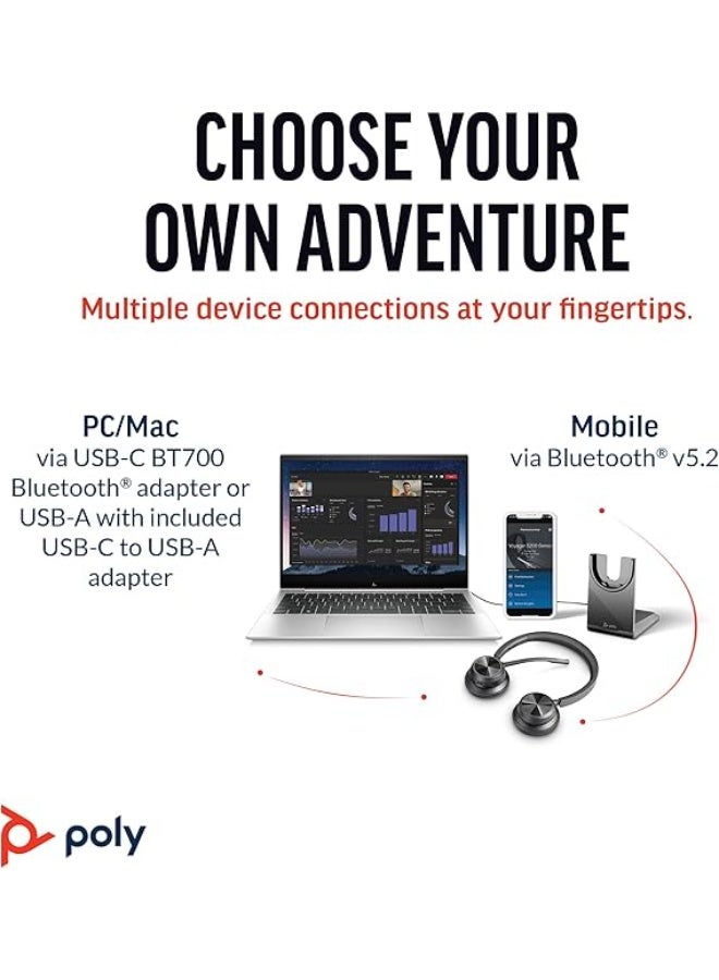Poly Voyager 4320-M Wireless Headset with BT700 USB-A Adapter and Charging Stand – Dual-Ear, Noise-Cancelling, Microsoft Teams Certified, Black - Image 5