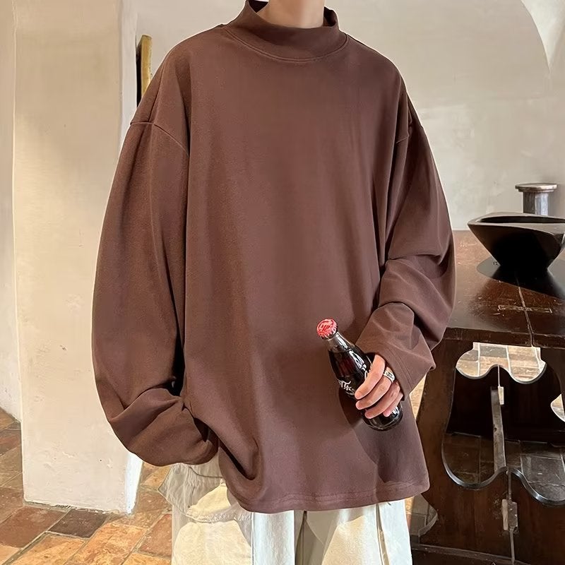 De Velvet Sweater Men'S Half Turtleneck Long-Sleeved T-Shirt With Windbreaker Inner Top Plus Size - Image 1