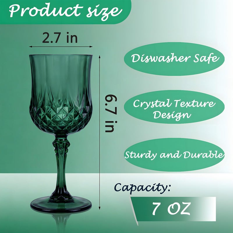 LEYIQU Plastic Wine Glasses, Plastic Goblets Vintage Style Cordial Drinking Glasses for Valentineâ€™s Day, Wedding Reception, Grand Event Party Supplies (24, Green) - Image 2