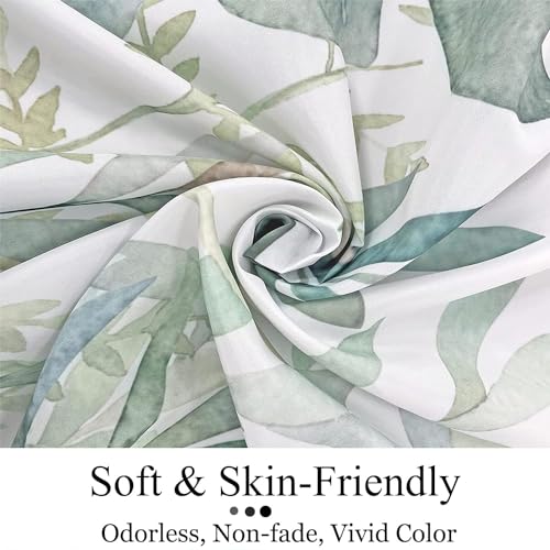 GCIREC Eucalyptus Leaf Shower Curtains, Sage Green Spring Botanical Watercolor Plants Bathroom Curtains Bathtub Home Decor Waterproof Fabric Machine Washable with 12 PCS Hooks - Image 5