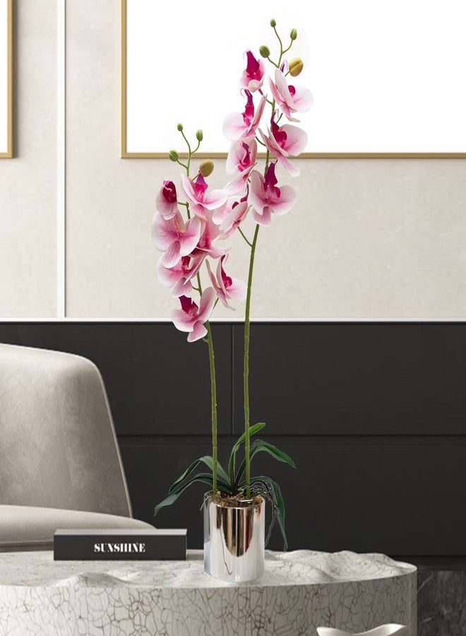 CXGS Artificial Orchid Flowers Light Pink Faux Orchids with Ceramic Vase Vivid Fake Phalaenopsis Flower Arrangement Gorgeous Artificial Plants for Wedding Party Exhibition Center Home Decor - Image 5