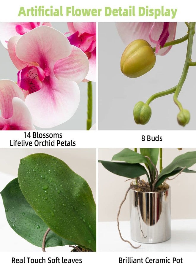 CXGS Artificial Orchid Flowers Light Pink Faux Orchids with Ceramic Vase Vivid Fake Phalaenopsis Flower Arrangement Gorgeous Artificial Plants for Wedding Party Exhibition Center Home Decor - Image 2