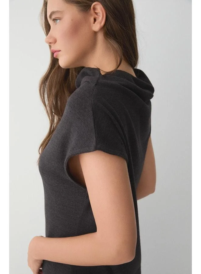 Ethiquet  ENVELOPE Women's Straight-Collar Cast Crisscross Drape Detailed Wide-Leg Anthracite Top Set. for Women | Best Price UAE