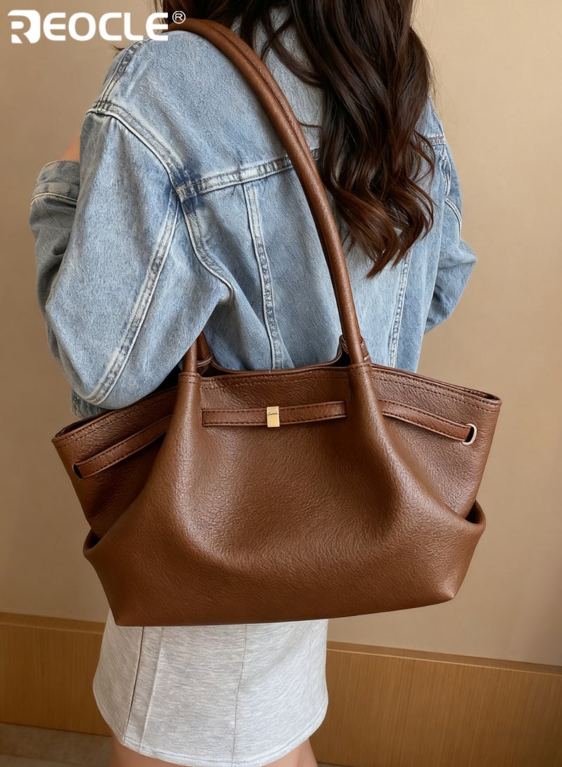 ريوكل حقيبة نسائية عتيقة بتصميم هوبو بحجم متوسط مع جلد صناعي وتصميم مائل للاستخدام في العمل والسفر - Image 2