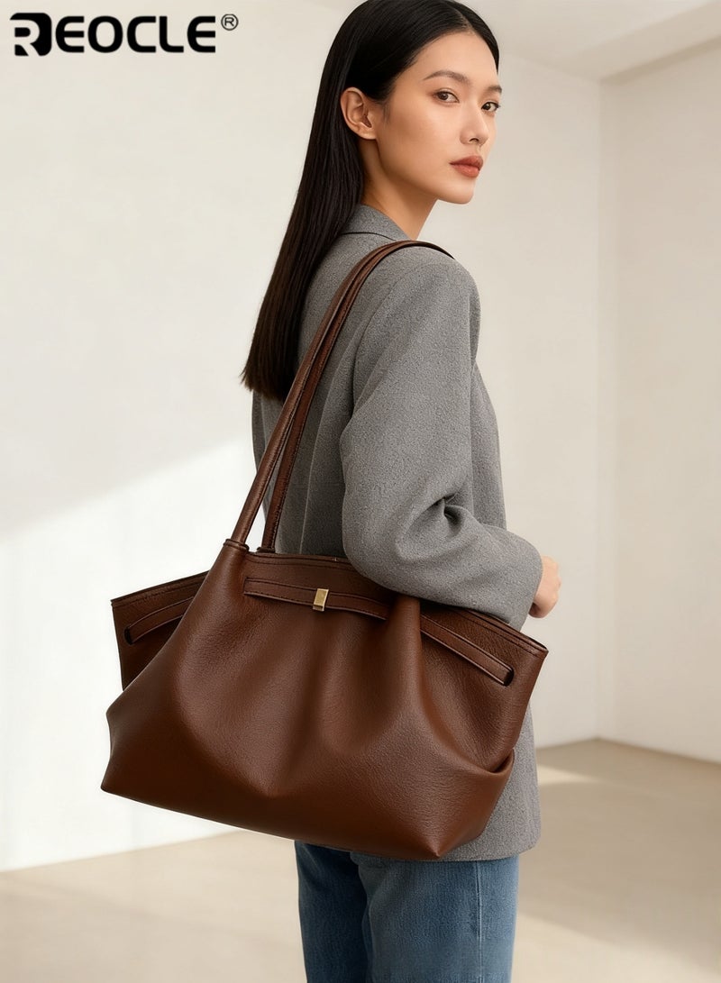 ريوكل حقيبة نسائية عتيقة بتصميم هوبو بحجم متوسط مع جلد صناعي وتصميم مائل للاستخدام في العمل والسفر - Image 1