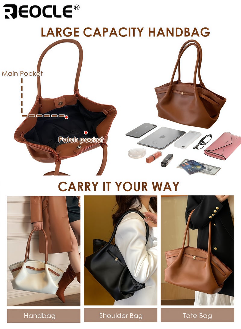 ريوكل حقيبة نسائية عتيقة بتصميم هوبو بحجم متوسط مع جلد صناعي وتصميم مائل للاستخدام في العمل والسفر - Image 4