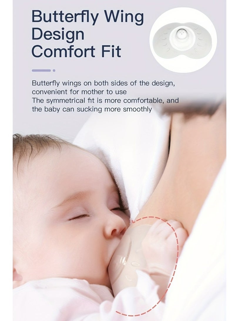 Sisily 2pcs Soft Butterfly Shaped Silicone Breastfeeding Nipple Shields Nipple Shields for Nursing Newborn -Easy Latch, Hand-Free Pumping, Comfortable Nipple Protectors for Sore Nipples,Durable, and Portable - Image 2