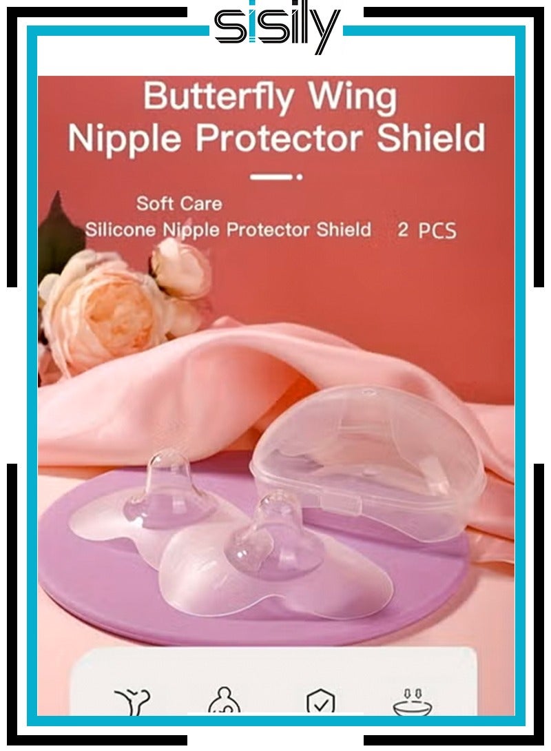 Sisily 2pcs Soft Butterfly Shaped Silicone Breastfeeding Nipple Shields Nipple Shields for Nursing Newborn -Easy Latch, Hand-Free Pumping, Comfortable Nipple Protectors for Sore Nipples,Durable, and Portable - Image 1