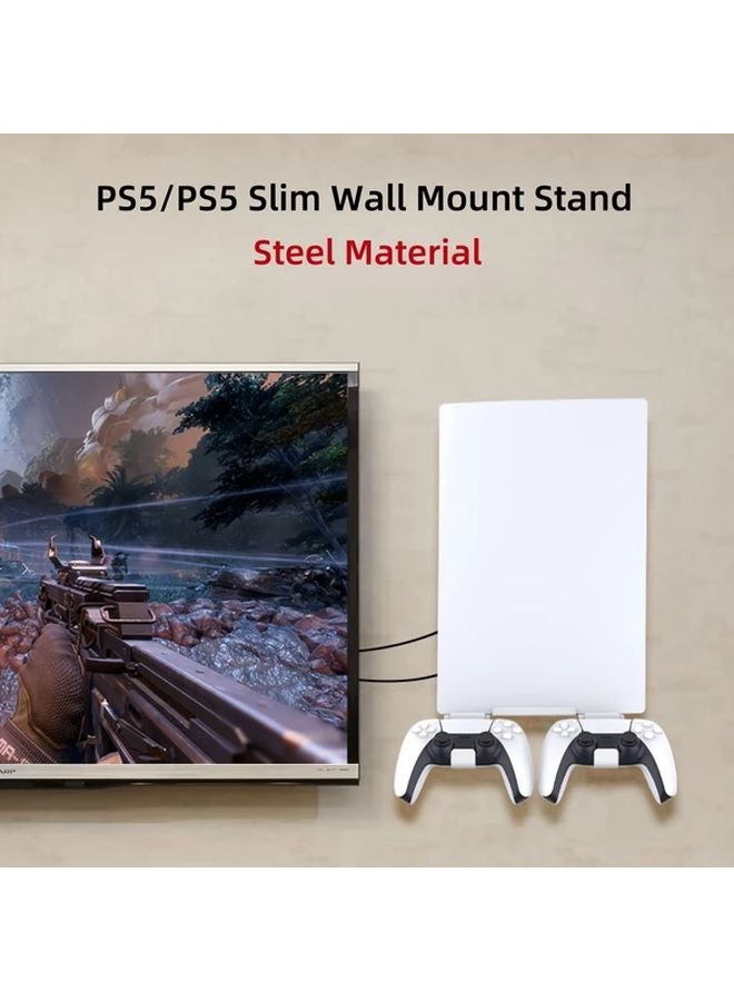 White Metal Wall Mount Stand Kit for PS5 and PS5 Slim Secure Controller Hooks Easy Disassembly - Image 2