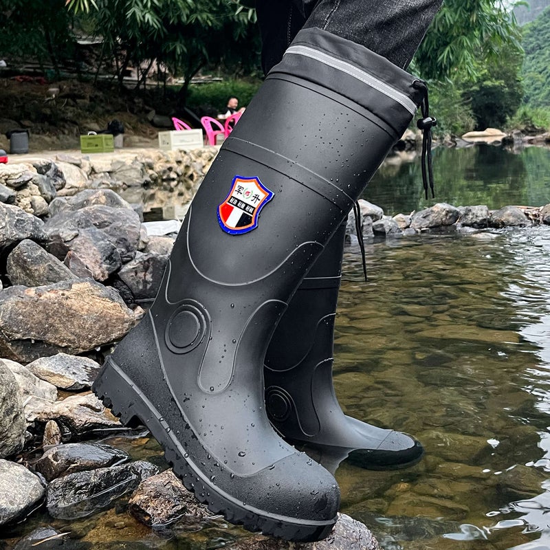 Junsheng Black High-Top Labor Protection Boots For Men And Women With Reflective Beam Mouth, Steel Toe, Steel Sole, Anti-Smash, Anti-Stab, Deep Water Wear-Resistant Rubber Shoes - Image 5