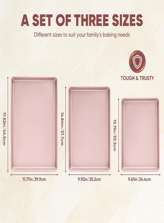 Sakerplus Nonstick Baking Sheet Pan Set of 3, Heavy Duty Cookie Sheets for Oven with Stripe Texture Pattern, 0.8mm Thick Quarter/Half/Jelly Roll Pans, Rust-Resistant & Easy Clean (Pink) - Image 4