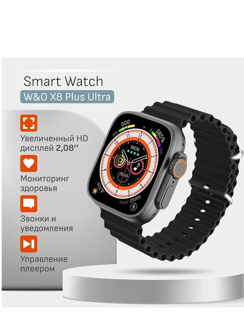 ماركة غير محددة - ساعة ذكية X8+ بلس الترا الجيل ال8 2.08 بوصة شاشة IPS NFC Bluetooth V5 شاحن لاسلكي IP67 مقاوم للماء - أسود - Image 1