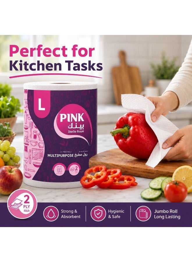 PINK Kitchen Multipurpose Jumbo Roll– 2 Ply, 1 Roll , L  Size - Image 2