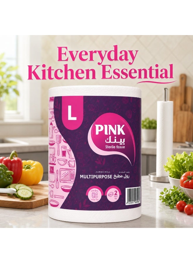 PINK Kitchen Multipurpose Jumbo Roll– 2 Ply, 1 Roll , L  Size - Image 4