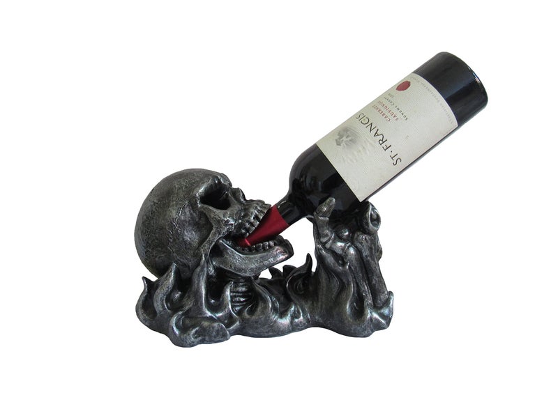 DWK Gargle of Wine Skeleton Skull in Flames Decorative Wine Bottle Holder Kitchen - Image 3