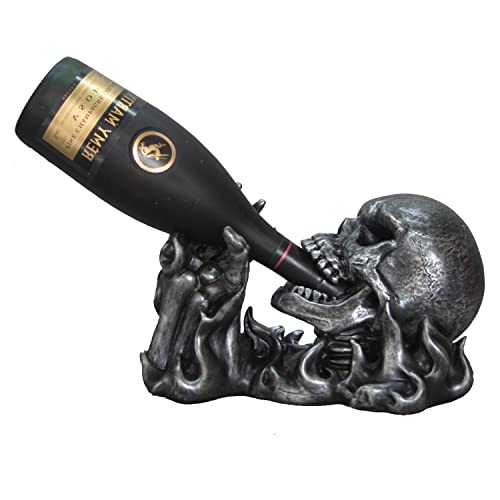 DWK Gargle of Wine Skeleton Skull in Flames Decorative Wine Bottle Holder Kitchen - Image 2