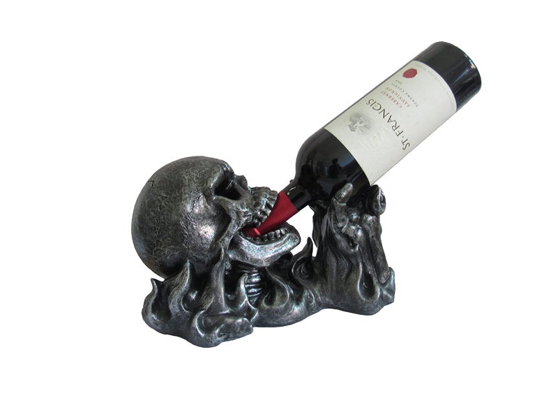 DWK Gargle of Wine Skeleton Skull in Flames Decorative Wine Bottle Holder Kitchen - Image 5