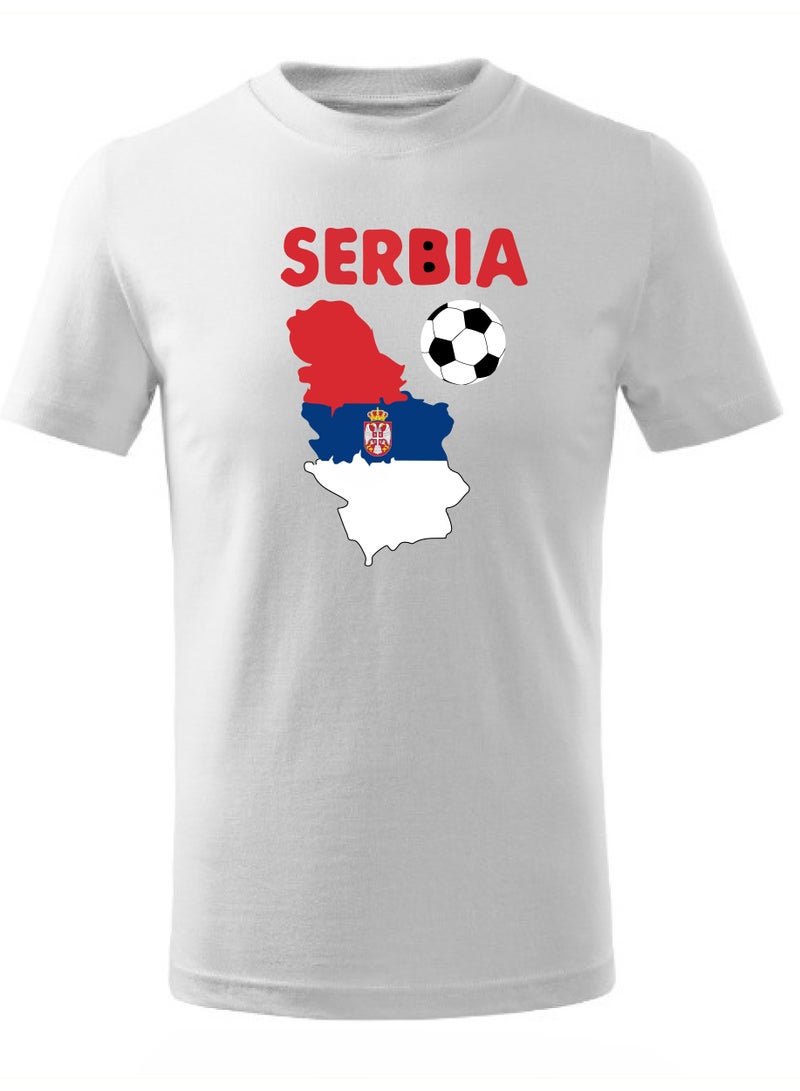 Serbia Football Team World Fans printed T shirts Supporting The Team Football Team Jersey T shirts For Men | Women | Kids to win the cup (White)  - Image 1