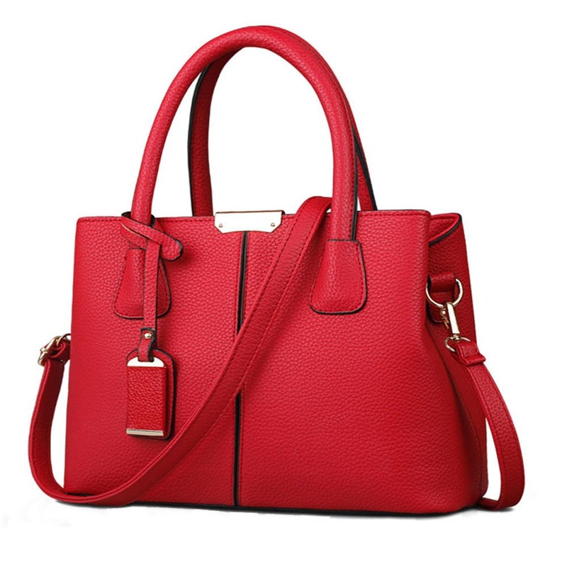 FiveloveTwo Women Classy Satchel Handbag Tote Purse Handle Bag Shoulder Bag Burgundy - Image 1