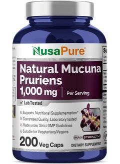 NusaPure Mucuna Pruriens 1000Mg 200 Veggie Caps (Non-Gmo, 100% Vegetarian & Gluten Free)  - Image 1