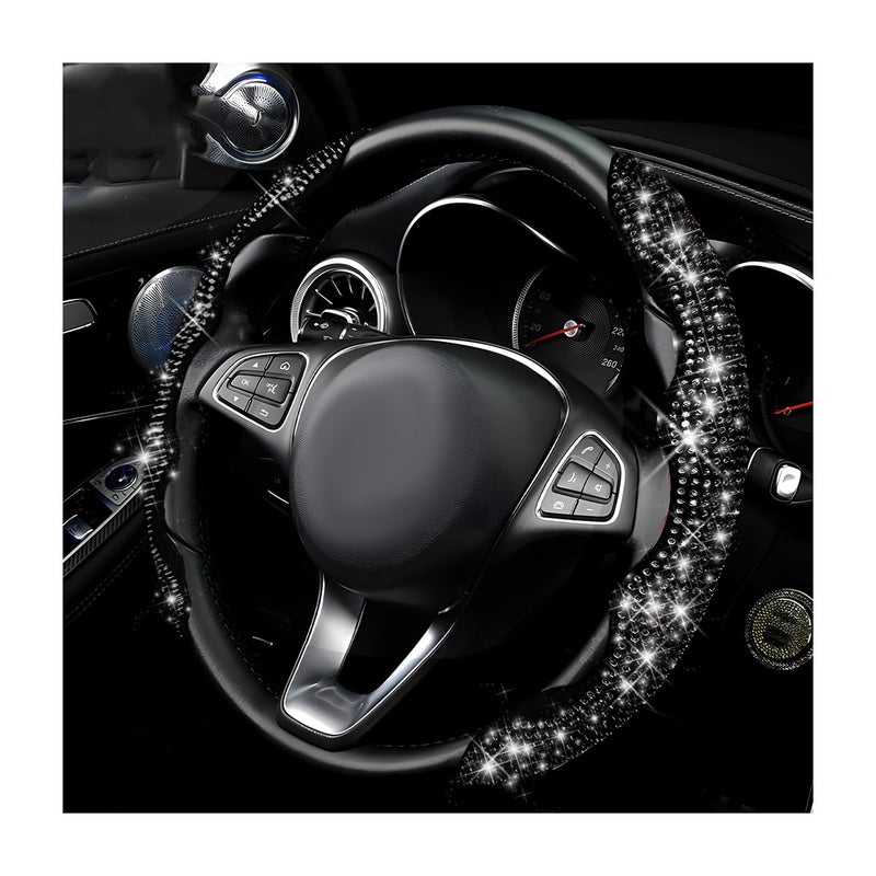 Yourkar 2 PCS Steering Wheel Cover 15 Inches Crystal Diamond Bling Cover for Auto Steering Wheels Safety NonSlip Universal Fit Sparkly Steering Wheel Cover Car Accessories Black - Image 2