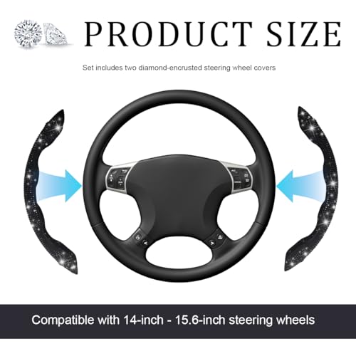 Yourkar 2 PCS Steering Wheel Cover 15 Inches Crystal Diamond Bling Cover for Auto Steering Wheels Safety NonSlip Universal Fit Sparkly Steering Wheel Cover Car Accessories Black - Image 3