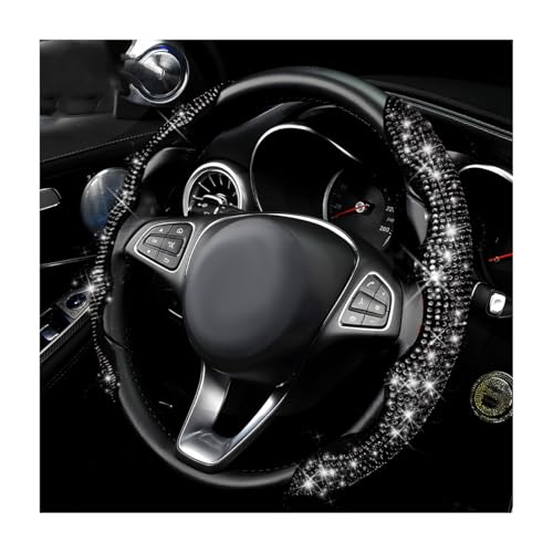 Yourkar 2 PCS Steering Wheel Cover 15 Inches Crystal Diamond Bling Cover for Auto Steering Wheels Safety NonSlip Universal Fit Sparkly Steering Wheel Cover Car Accessories Black - Image 1