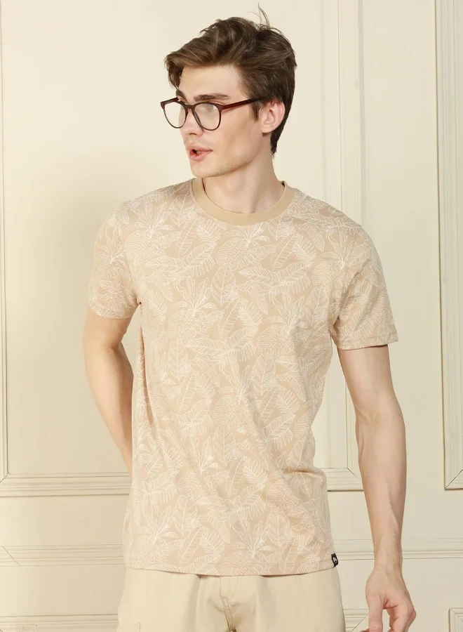 Dennis Lingo Men's Off White 100% Cotton Printed Regular Fit T-Shirt