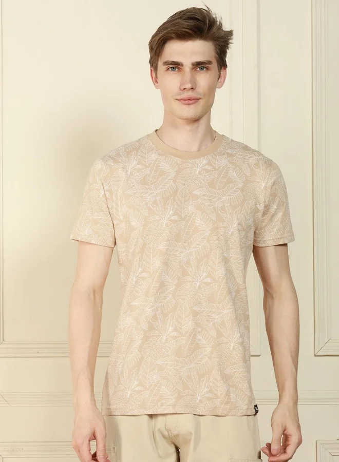 Dennis Lingo Men's Off White 100% Cotton Printed Regular Fit T-Shirt