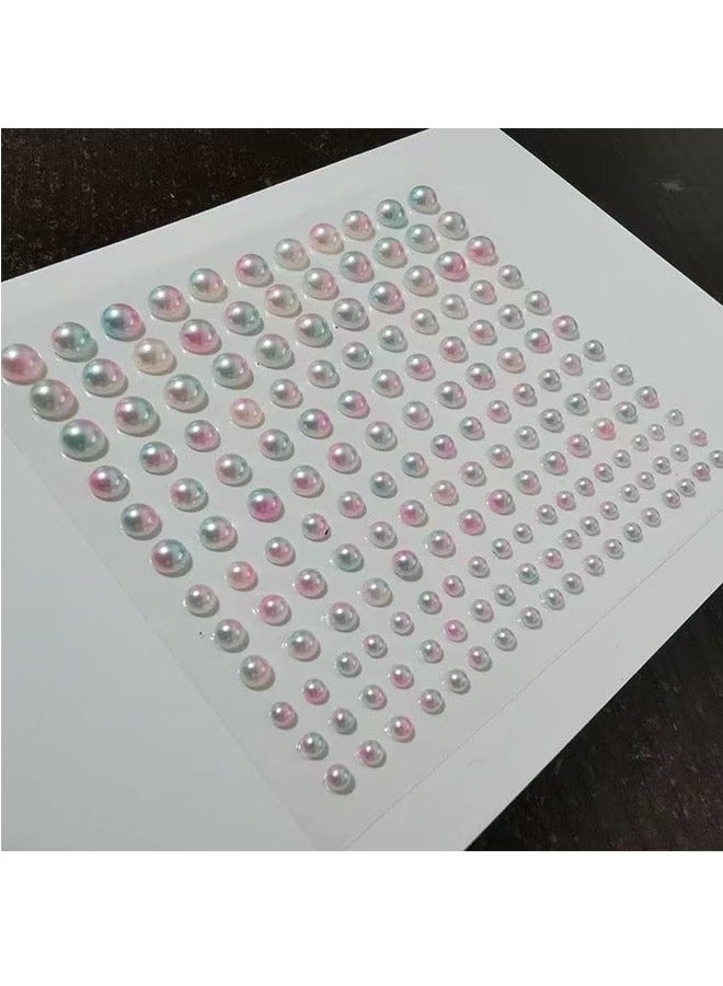 3 Sheets Mermaid Color Pearl Face Stickers (495PCS), 3D Iridescent Self-Adhesive Face & Hair Gems, 3/4/5/6mm Half-Round Pearls for Festival Makeup & DIY Decoration - Image 3