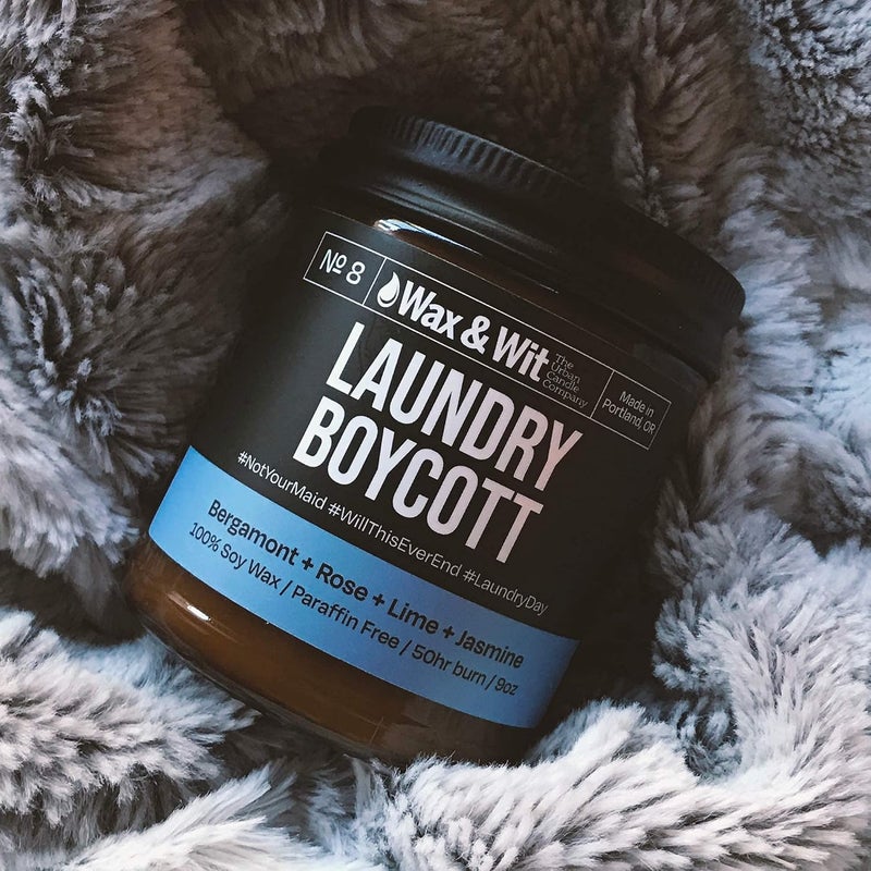 WAX & WIT Funny Candles, Scented Soy Candle Infused with Bergamont, Rose, Lime, Jasmine - Gifts for Mom, Housewarming Gift, Funny Gifts for Women - (1) 9oz Candle (Laundry Boycott) - Image 5