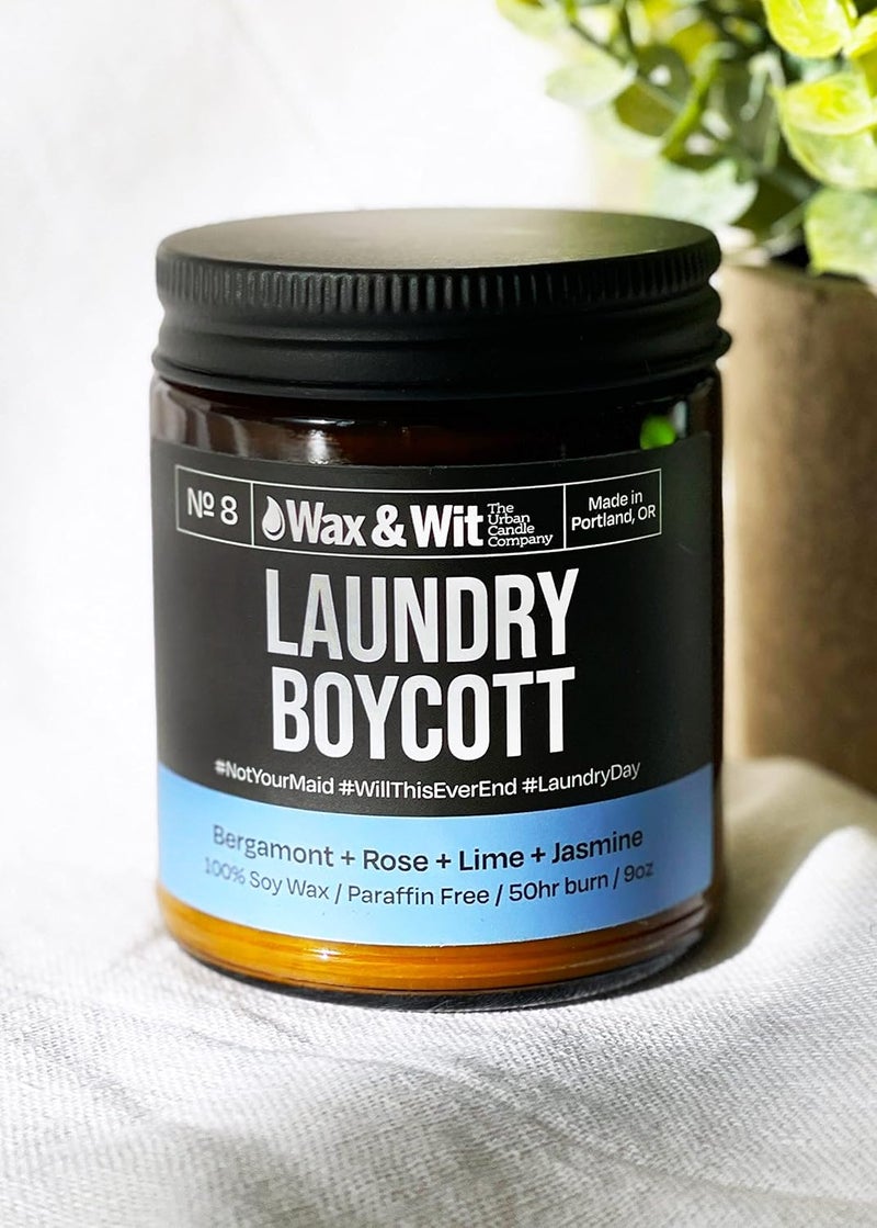 WAX & WIT Funny Candles, Scented Soy Candle Infused with Bergamont, Rose, Lime, Jasmine - Gifts for Mom, Housewarming Gift, Funny Gifts for Women - (1) 9oz Candle (Laundry Boycott) - Image 2