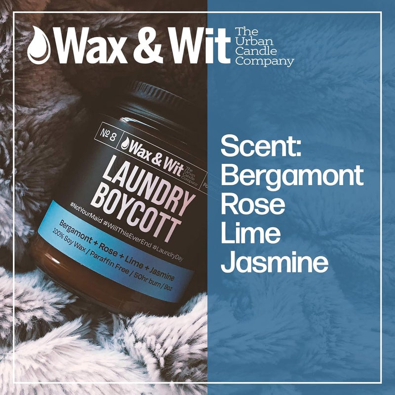 WAX & WIT Funny Candles, Scented Soy Candle Infused with Bergamont, Rose, Lime, Jasmine - Gifts for Mom, Housewarming Gift, Funny Gifts for Women - (1) 9oz Candle (Laundry Boycott) - Image 3