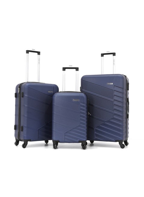 طقم حقائب سفر بعجلات من هارد شيل، 3 قطع، كحلي (S-20&quot;،M-24&quot;،L-28&quot;)