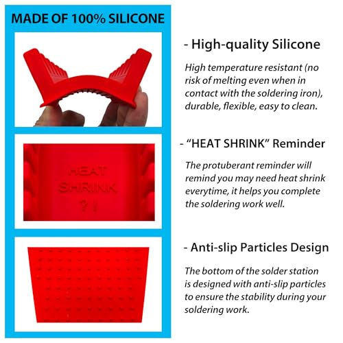 ZYRELYNX Upgraded Silicone Soldering Stand, Helping Hands Soldering Station, Soldering Wire Holder with 6 Slots - Third Hand Soldering Iron Stand for 32AWG to 12AWG Wires(Only Stand), Red, 1 Pcs - Image 3