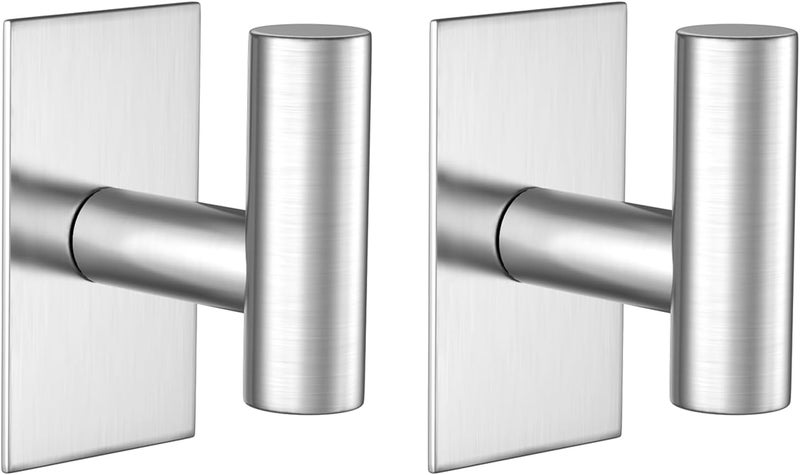 VAEHOLD Wall Towel Hooks, Heavy Duty Sticky Holder Waterproof Towel Hooks for Hanging Coat, Clothes, Closet Hook Wall Mount for Kitchen (Silver, 2 Pack) - Image 2