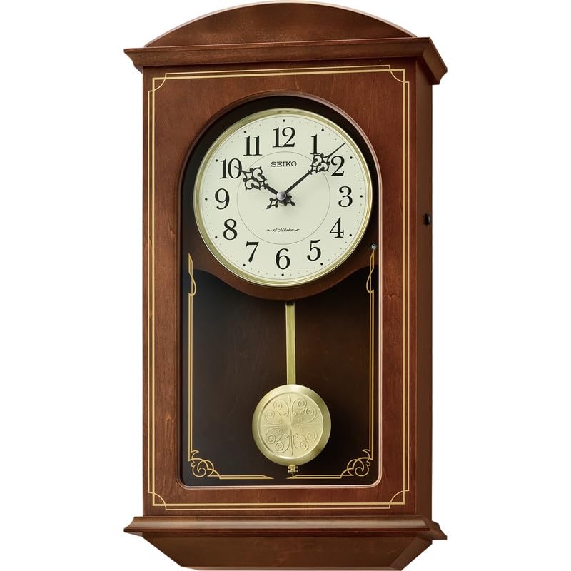SEIKO Elegant Vertical Wooden Brown Color Analog English Numerals Pendulum Musical Home/Office Décor Wall Clock with Sweep Movement (Size: 10.5 x 24.6 x 46 CM | Weight: 2600 grm) - Image 2