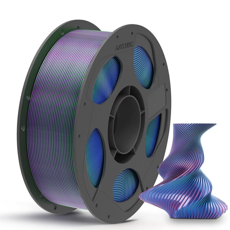 Anycubic Tri Color Silk PLA, 3D Printer Filament 1.75mm Dimensional Accuracy +/- 0.02mm, 1KG Spool (2.2 lbs), 1KG, Blue Green Purple - Image 1