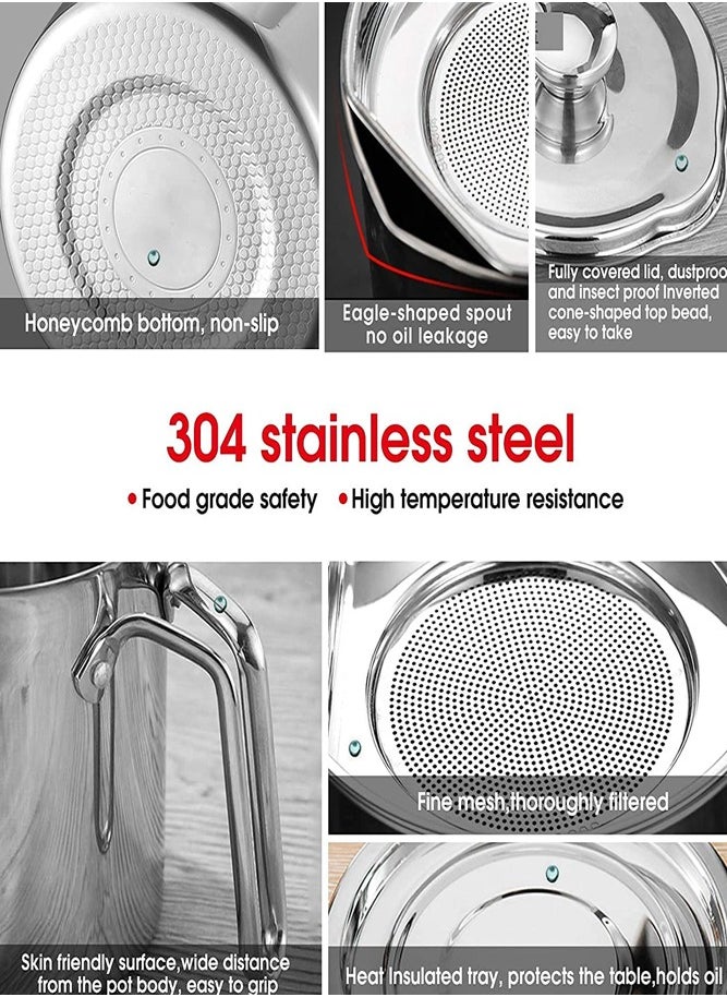 AMERTEER - Stainless Steel Oil Storage Can - Strainer Lid and Easy Grip Handle for Frying Oil and Cooking Grease - Image 1
