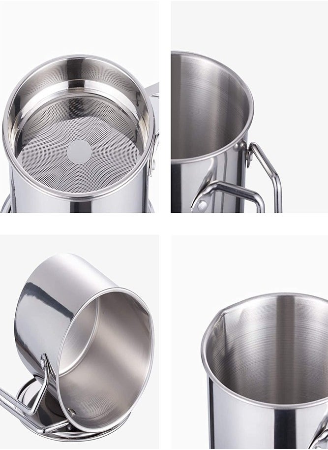 AMERTEER - Stainless Steel Oil Storage Can - Strainer Lid and Easy Grip Handle for Frying Oil and Cooking Grease - Image 1