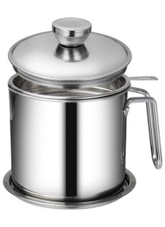 Stainless Steel Oil Storage Can - Strainer Lid and Easy Grip Handle for Frying Oil and Cooking Grease