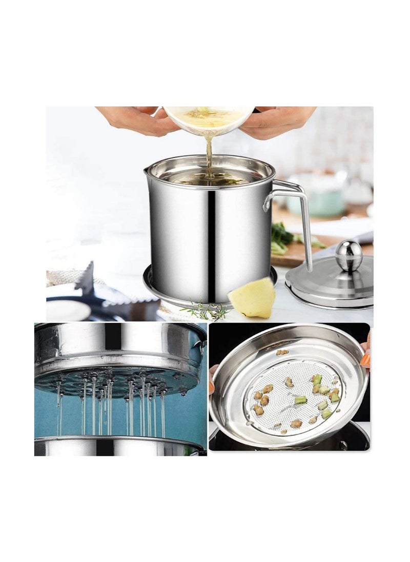 AMERTEER - Stainless Steel Oil Storage Can - Strainer Lid and Easy Grip Handle for Frying Oil and Cooking Grease - Image 1