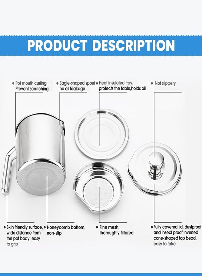 AMERTEER Stainless Steel Oil Storage Can - Strainer Lid and Easy Grip Handle for Frying Oil and Cooking Grease - Image 3
