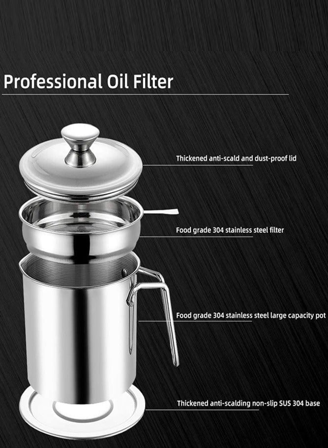 AMERTEER Stainless Steel Oil Storage Can - Strainer Lid and Easy Grip Handle for Frying Oil and Cooking Grease - Image 4