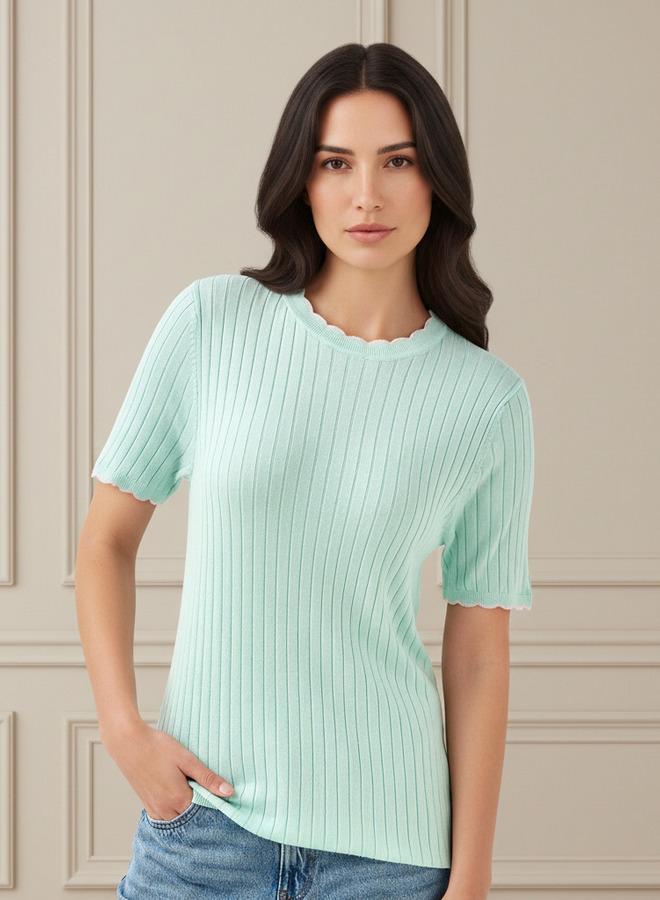 Splash FAV Ribbed Scallop Neck Sweater - Image 1