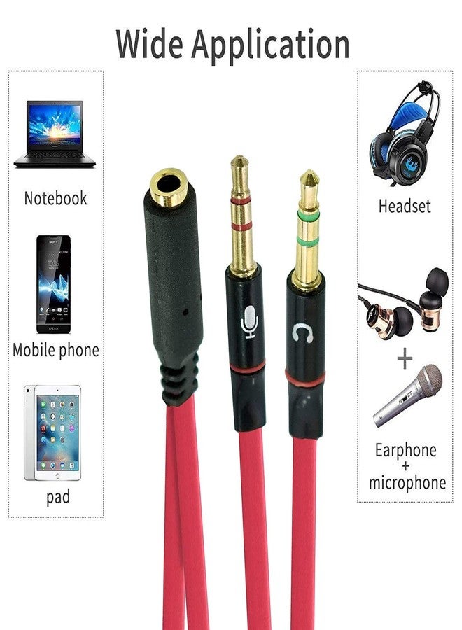 SaiTech IT Headphone Splitter Cable for Computer,3.5mm Female to 2 Dual Male Headphone Microphone Y Splitter Cable Mic Audio Stereo Jack Earphones Port Cord Gaming Headset to PC Laptop Adapter Red - Image 4