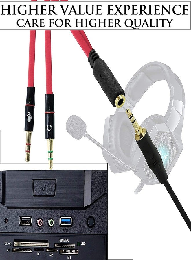 SaiTech IT Headphone Splitter Cable for Computer,3.5mm Female to 2 Dual Male Headphone Microphone Y Splitter Cable Mic Audio Stereo Jack Earphones Port Cord Gaming Headset to PC Laptop Adapter Red - Image 3