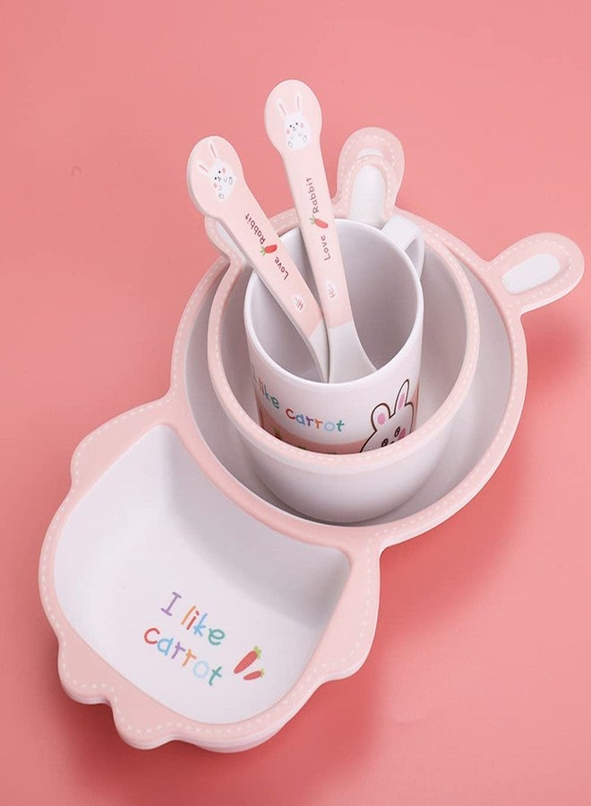 Fekdod Bamboo Kids Dinnerware Set 5 Pcs Includes Plate Bowl Cup Fork Spoon Perfect for Kids BPA-Free (Rabbit) - Image 3